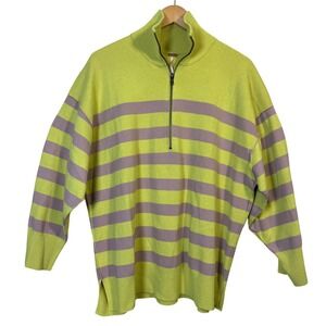 Free People Womens Sweater XS Striped Half Zip Pullover Sweater Chartreuse *Read
